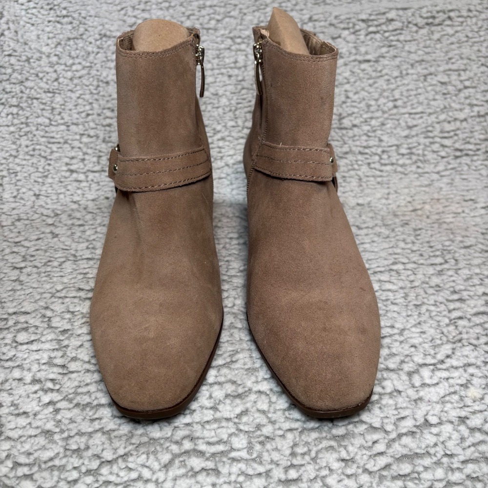Essex Lane Jacey Taupe Suede Leather Ankle Boots Block Heel Womens 9.5M EL-JACEY